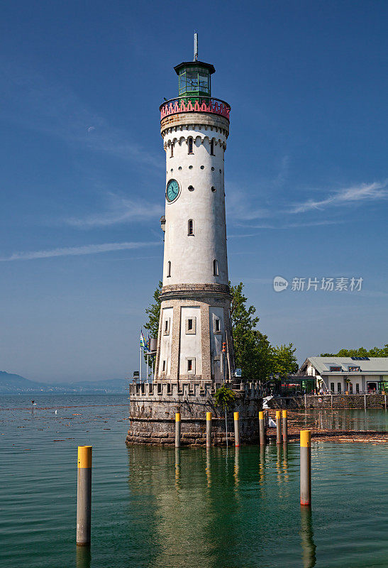 德国康斯坦茨湖(波登西)林道古镇的灯塔