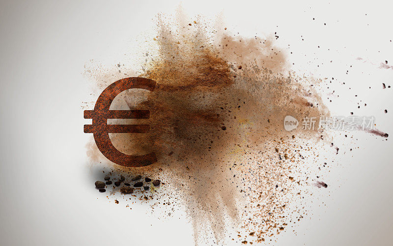 生锈的欧元标志正在毁灭和崩溃
