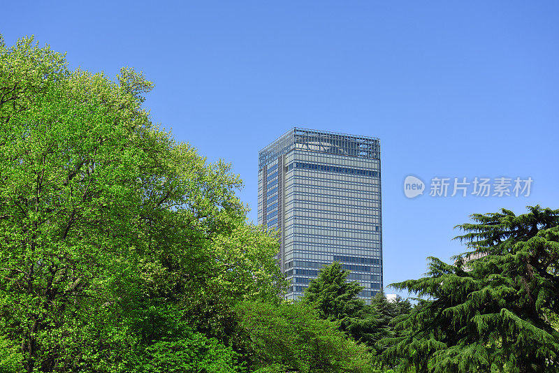 现代企业大厦，绿树成荫，春暖花开