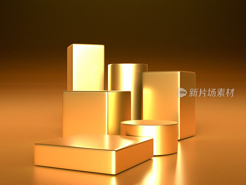 黄金产品背景台或讲台台座空台座展示在黄金背景上，以最小的风格。黄金产品背景台或讲台台座空台座展示在黄金背景上，以最小的风格。三维渲染