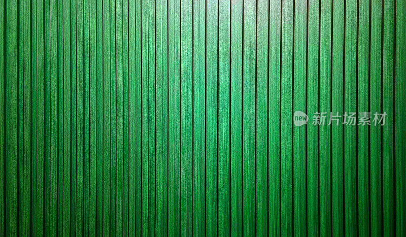 垂直木条纹理用于室内装饰，光线来自上方。抽象的绿色胡桃木板条在垂直条纹线图案。