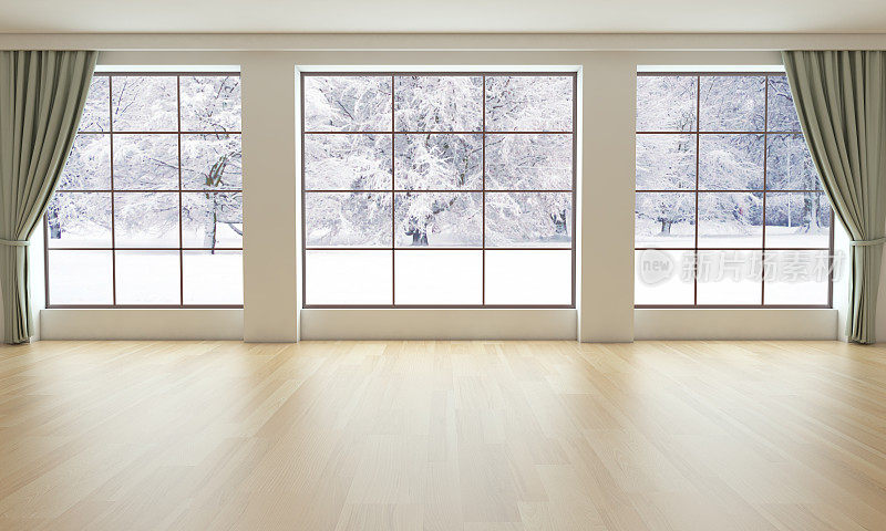 空旷的客厅和雪景