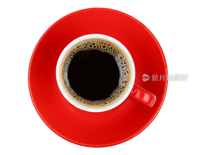 美式咖啡在红色杯孤立在白色