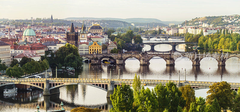 鸟瞰图布拉格市和伏尔塔瓦河捷克共和国
