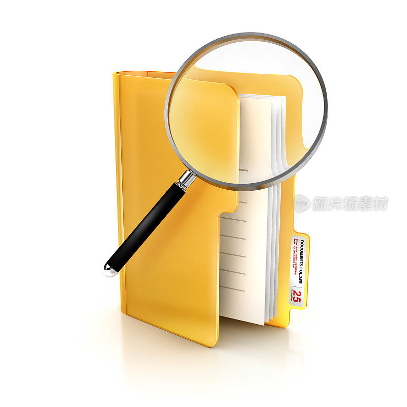 光滑的图标搜索玻璃在文件夹和文件文件