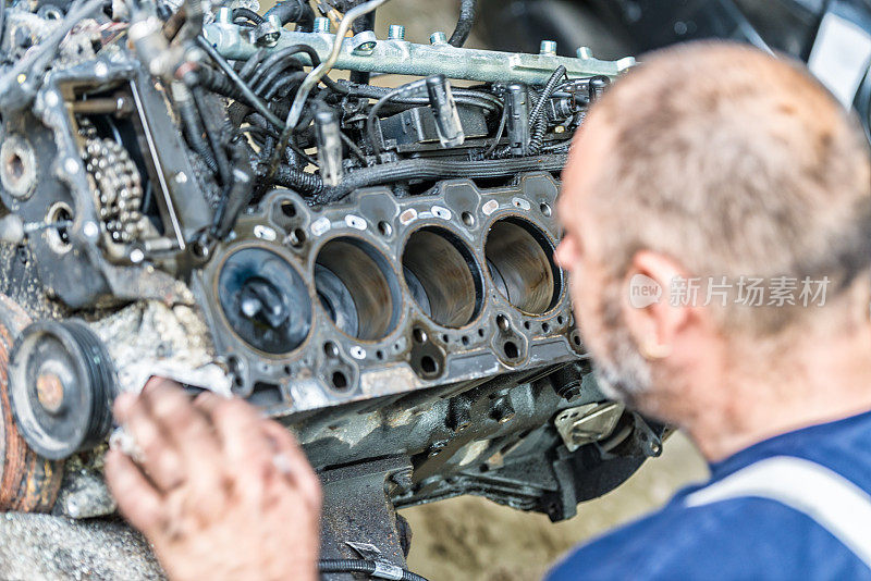 汽车修理工正在修理发动机