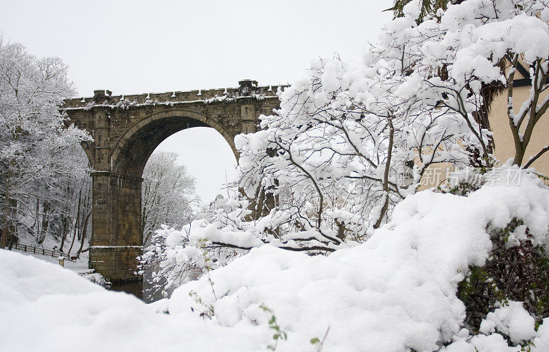 英格兰约克郡的纳勒斯堡，下雪