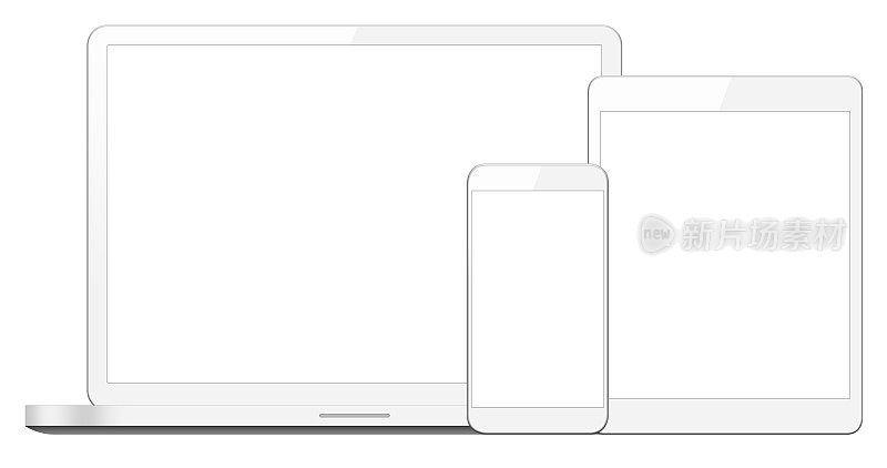 白色笔记本电脑，数字平板电脑和智能手机