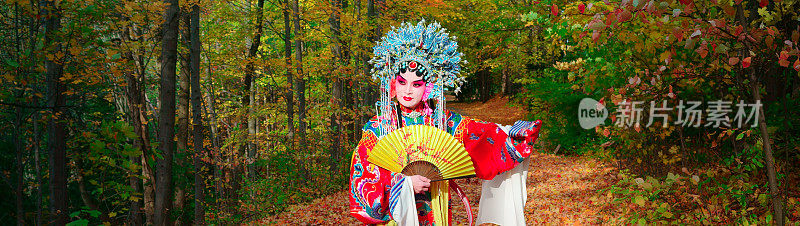 加拿大多伦多的秋天户外公园里京剧演员