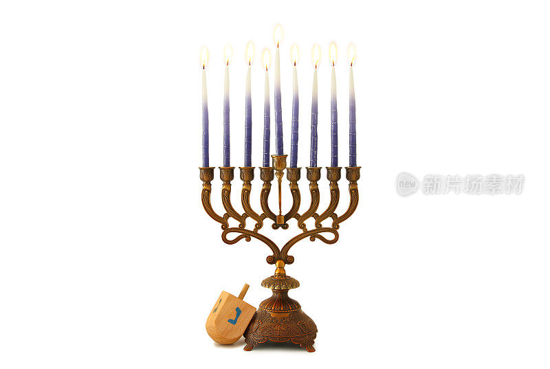 犹太节日光明节的图像，白色的烛台(传统的烛台)孤立