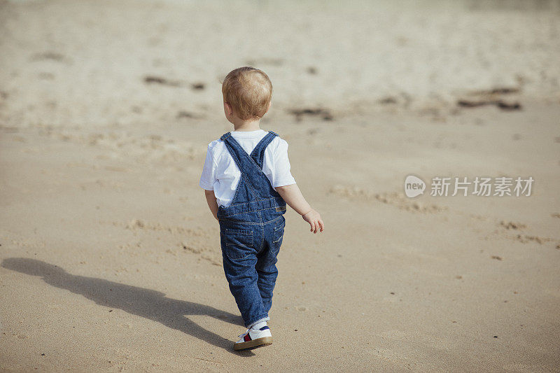 探索海滩的小男孩