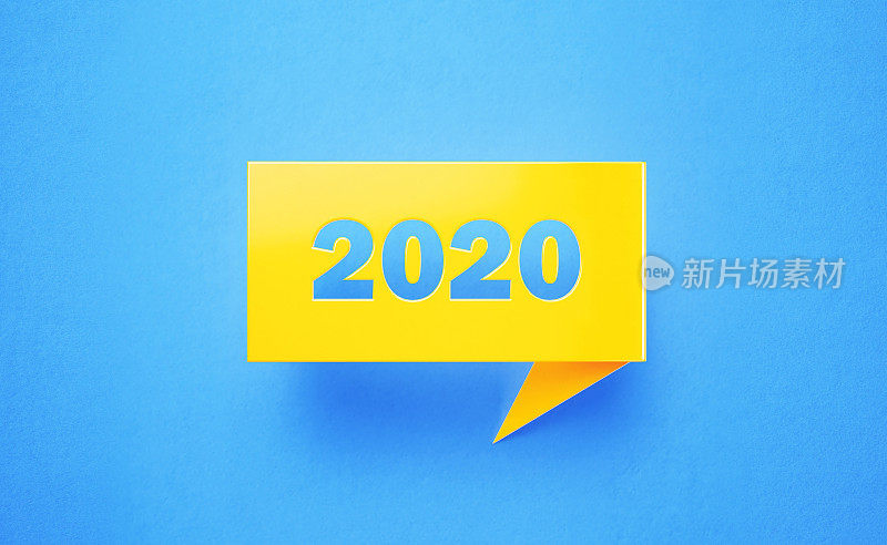 2020书写黄色聊天气泡在蓝色背景