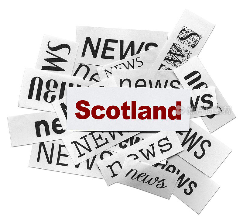 “新闻”一词用不同的字体，“苏格兰”一词用红色在中间