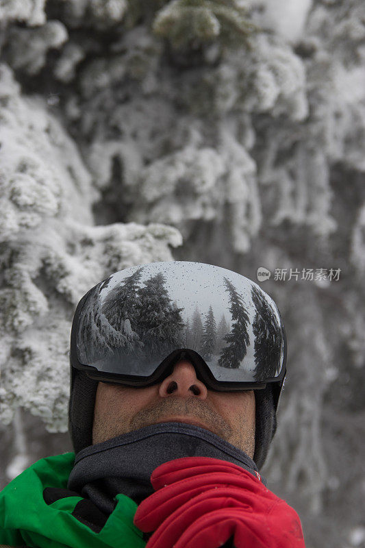 徒步者看被雪覆盖的树肖像