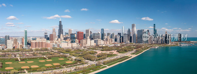 芝加哥春天的空中全景图