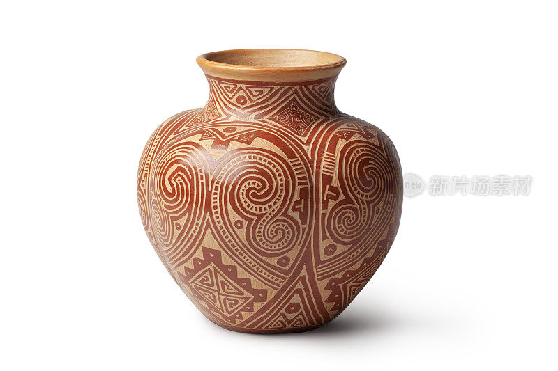 手工制作的terracotta花瓶。这些图案起源于民族。