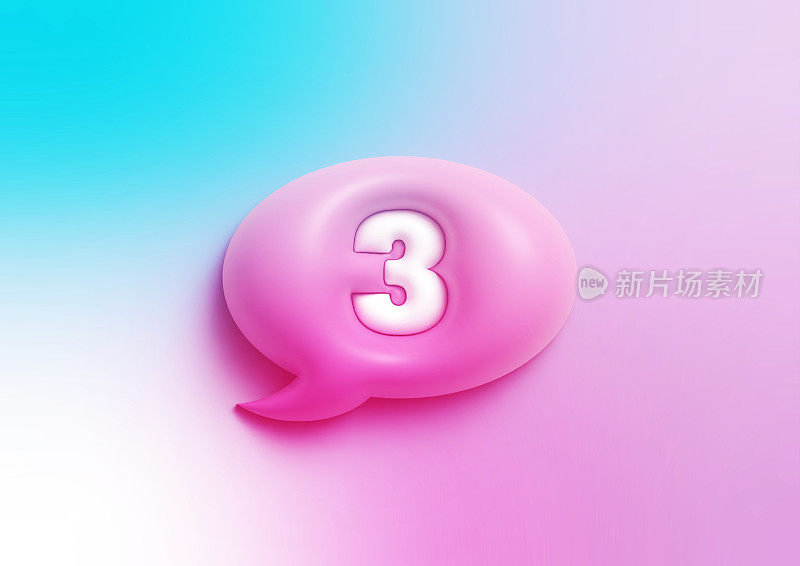 第三个写好的圆形粉色演讲气泡坐在彩色的背景上