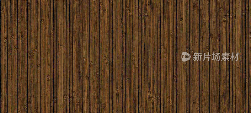 深棕色木质表面宽屏纹理。天然竹子背景。木条墙大背景