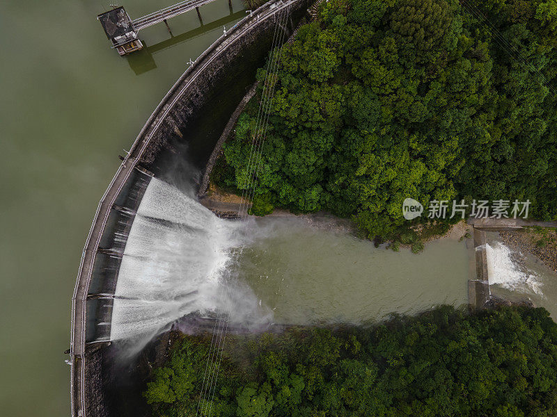 水库泄洪鸟瞰图