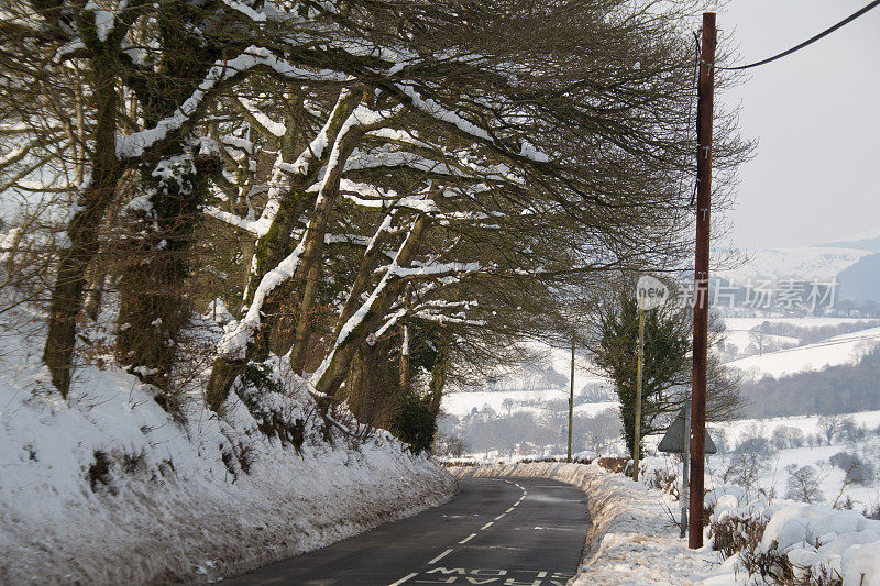 威尔士波伊斯兰海德姆-莫奇南特乡村的雪景