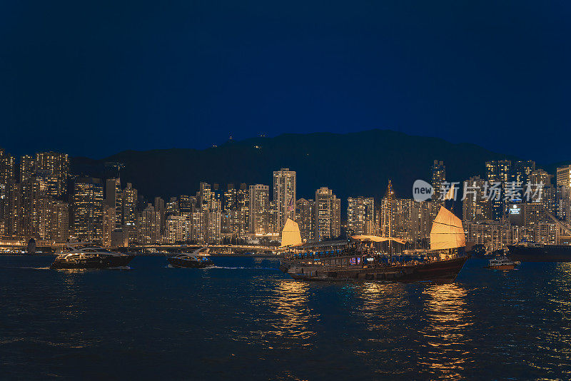 香港的城市景观和夜间的天际线