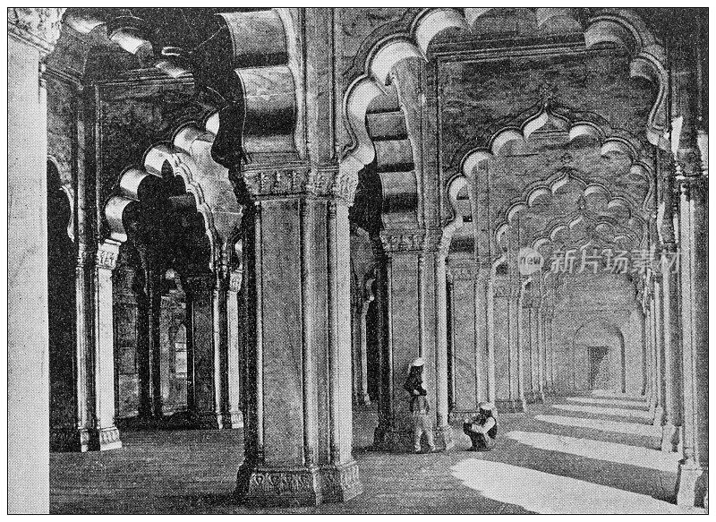 世界地标的古老照片(约1894年):珍珠清真寺，阿格拉，印度