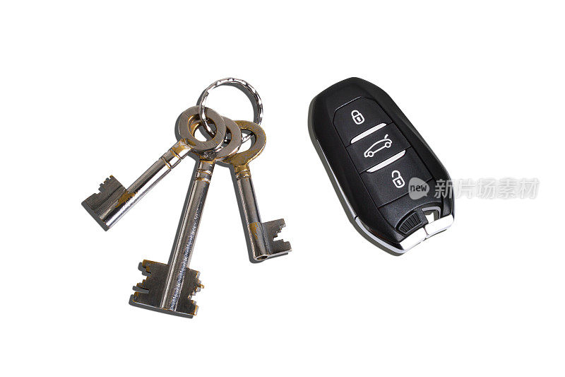 房子钥匙和车钥匙(剪切路径)在白色背景上