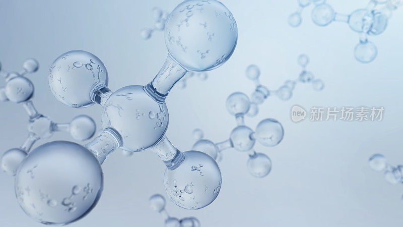 三维渲染分子结构，臭氧，氢和氧