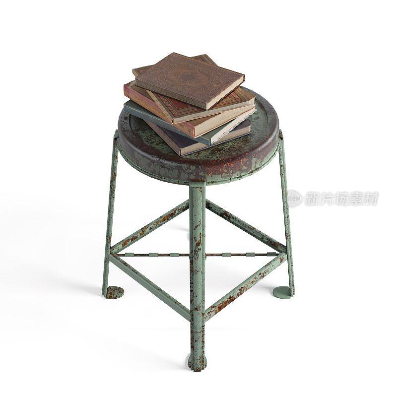 旧椅子上的书的3D渲染