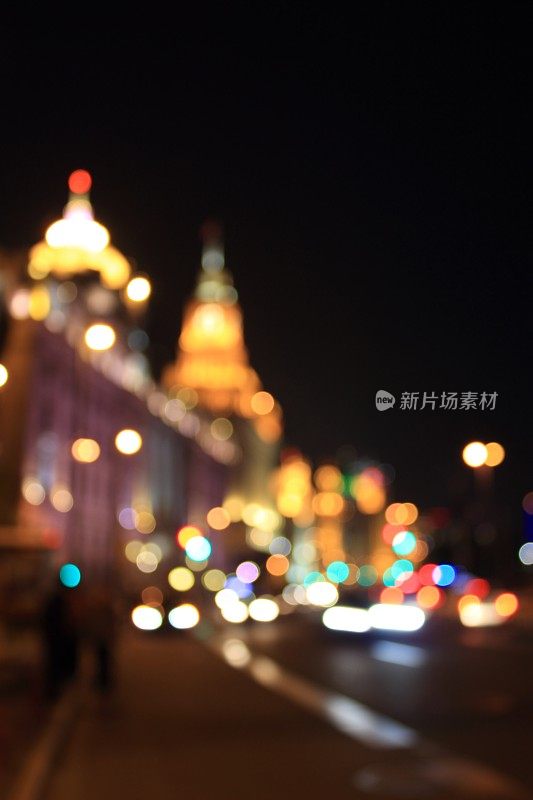 上海夜晚街灯模糊