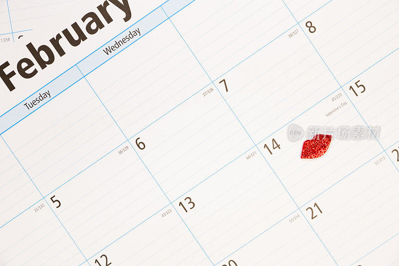 节日:二月日历，主要是情人节。