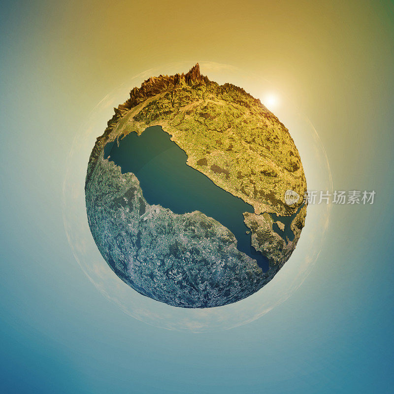 康斯坦斯湖3D小星球360度球体全景图