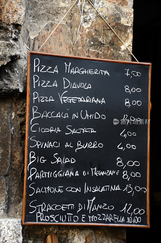 意大利餐馆的菜单