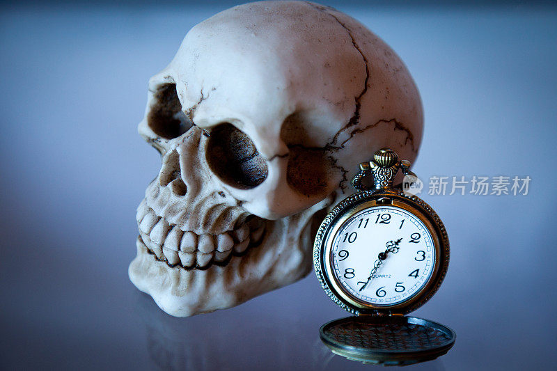 人类头骨和时钟
