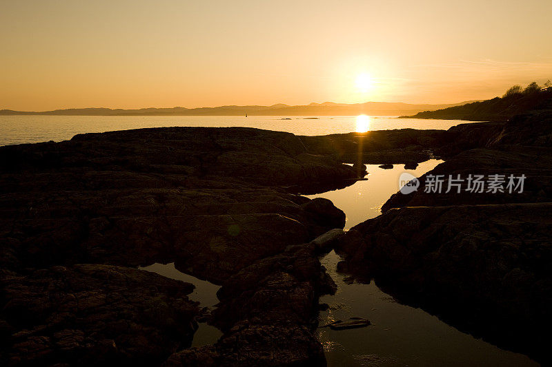 日落时分的维多利亚海岸线，加拿大