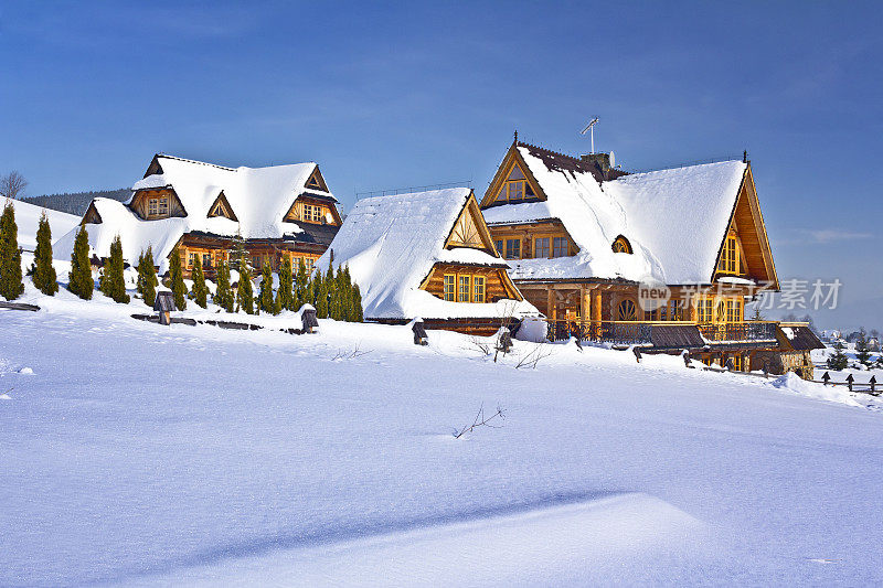 被雪覆盖的木制住宅