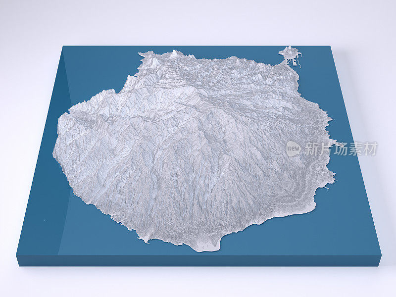 大加那利岛3D模型地形图白色正面