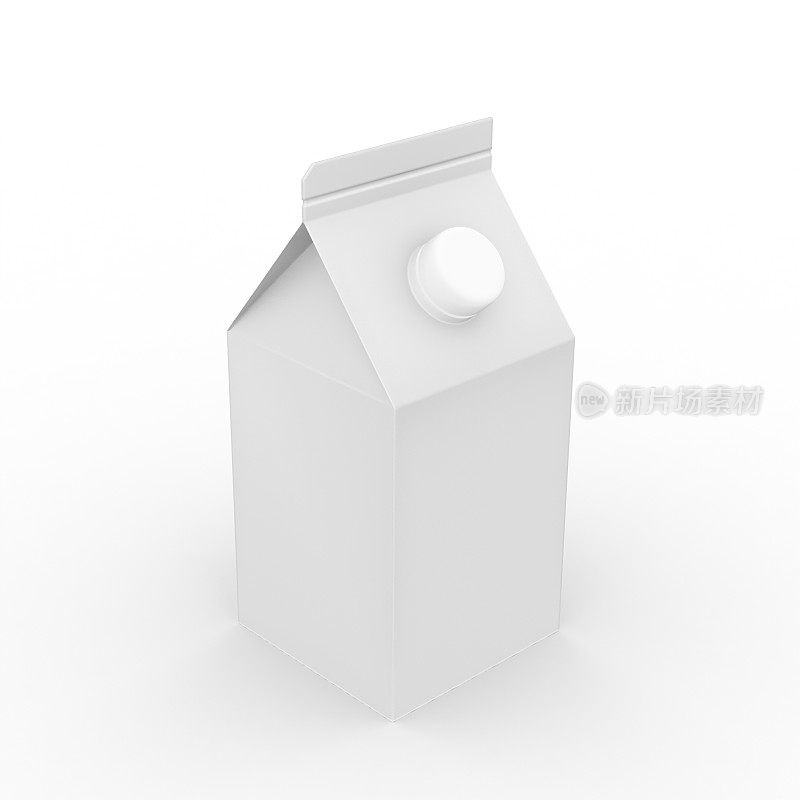 空白牛奶或果汁纸盒上的白色背景。三维渲染