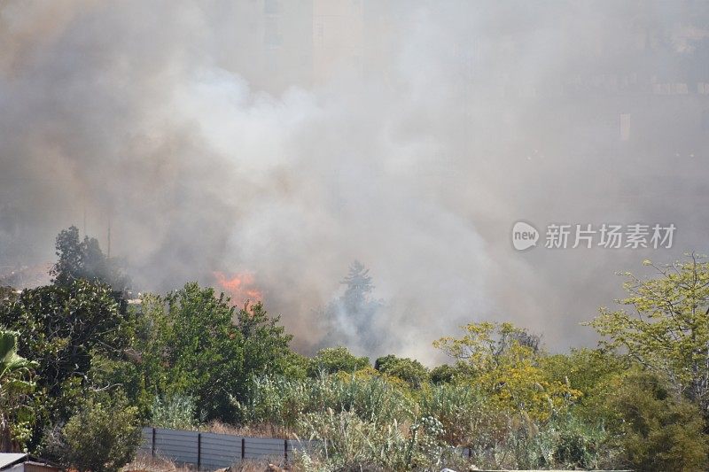 城市附近的田野着火了