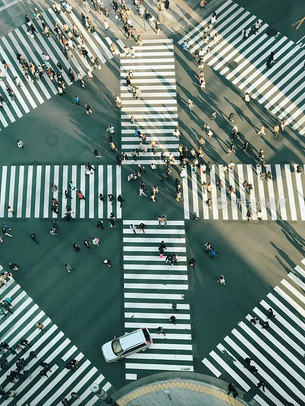 东京繁忙的人行横道鸟瞰图