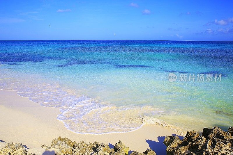 田园诗般的岚热带绿松石海滩，阿鲁巴-阳光蓝色泻湖，夏天的天堂，荷属安的列斯群岛，加勒比海蓝色的海