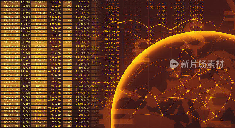 全球商业财务报告与欧洲地图在橙色单色