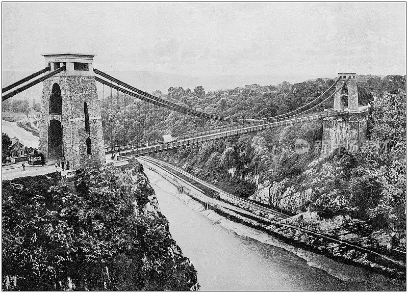 英格兰和威尔士的古老黑白照片:克利夫顿吊桥