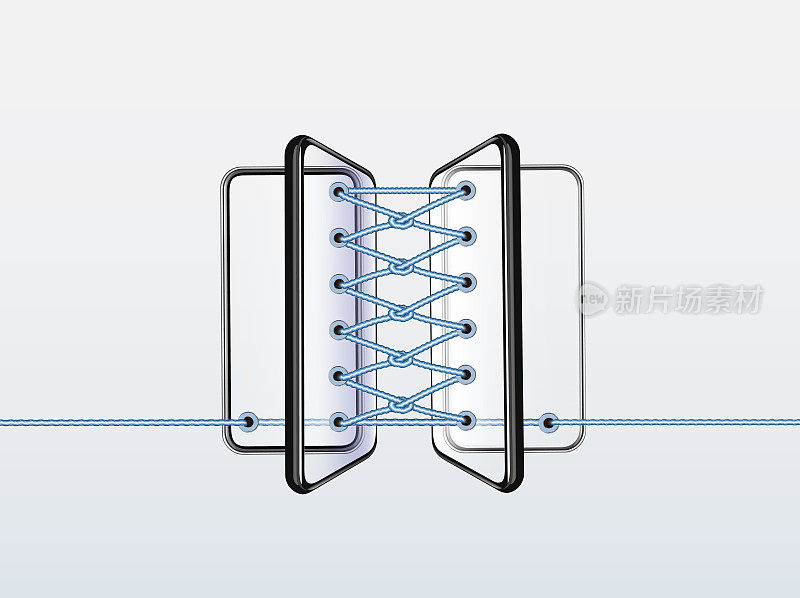 多部智能手机编织成绳子，就像鞋子里的鞋带