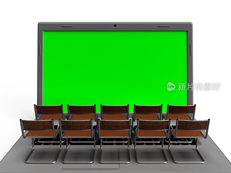 网络研讨会在笔记本电脑屏幕背景与绿色路径