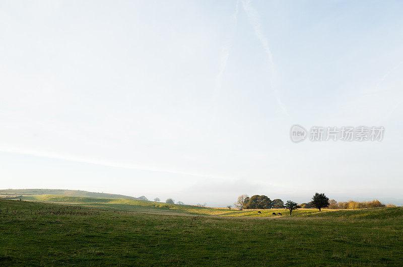 傍晚阳光下的草地和景观-英国湖区