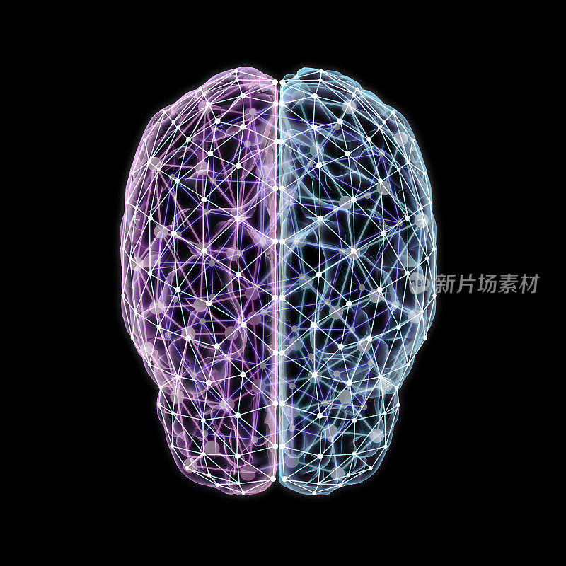 人脑与黑色网络节点的俯视图
