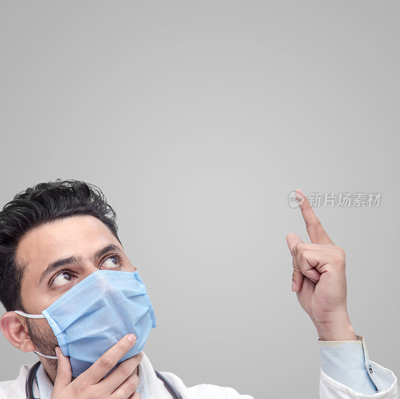 戴医用口罩的医生警告您遵守预防冠状病毒或其他病毒疾病的规则。