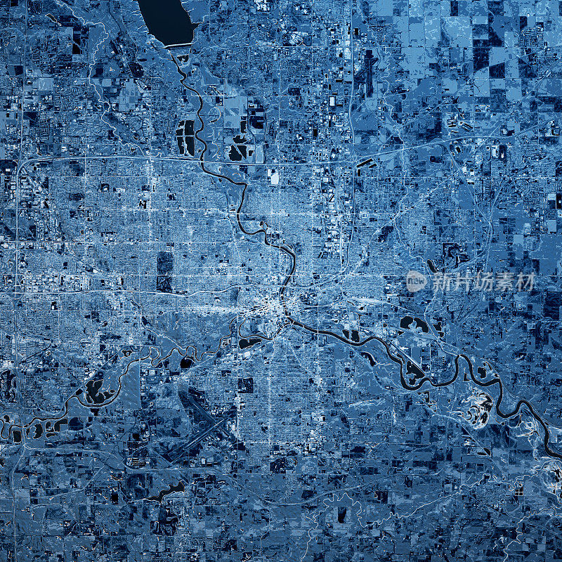 爱荷华州得梅因3D渲染地图蓝色俯视图2018年11月
