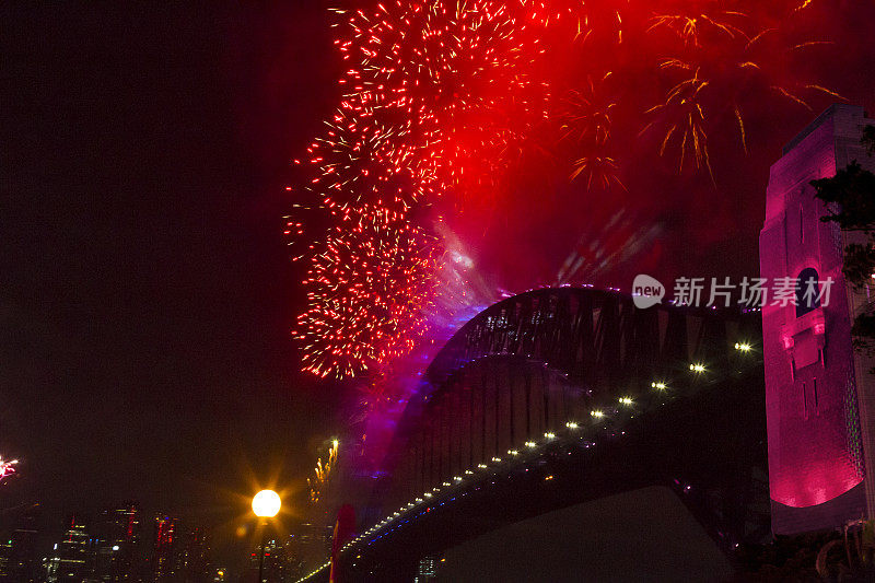 悉尼海港大桥在2020年新年前夜的烟花欢迎秀上